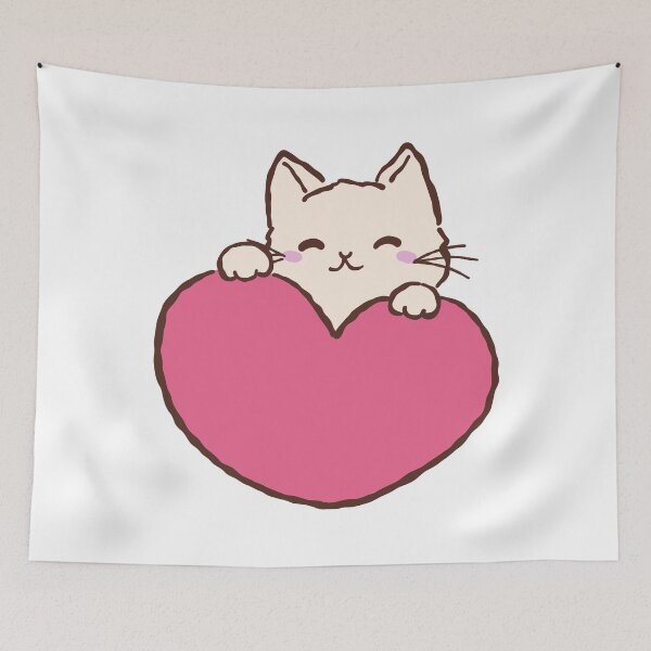 Item preview, Cream-Colored Kitten Peeking Over a Vibrant Pink Heart designed and sold by KrisGraphic45.