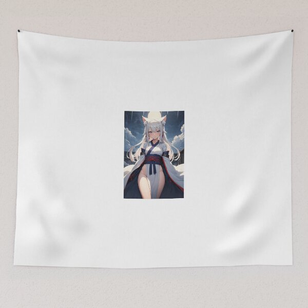Item preview, White Hair Kitsune Anime Shrine Maiden Miko Art - Uchitsami Kyozume designed and sold by iloveanimechibi.