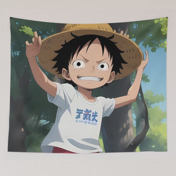 Item preview, Monkey D Luffy One Piece Forest Hat Jump designed and sold by MicaheHaffner.