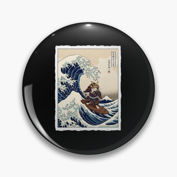 Item preview, Samurai Cat Riding Giant Ocean Wave In Vintage Ukiyoe Style designed and sold by titanlevi.