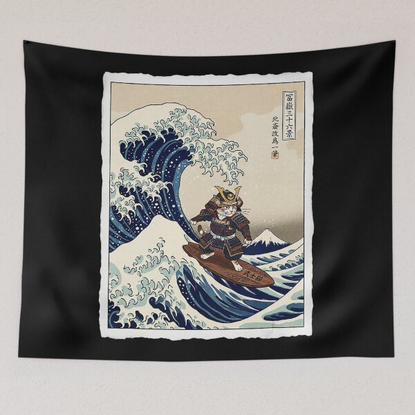 Item preview, Samurai Cat Riding Giant Ocean Wave In Vintage Ukiyoe Style designed and sold by titanlevi.