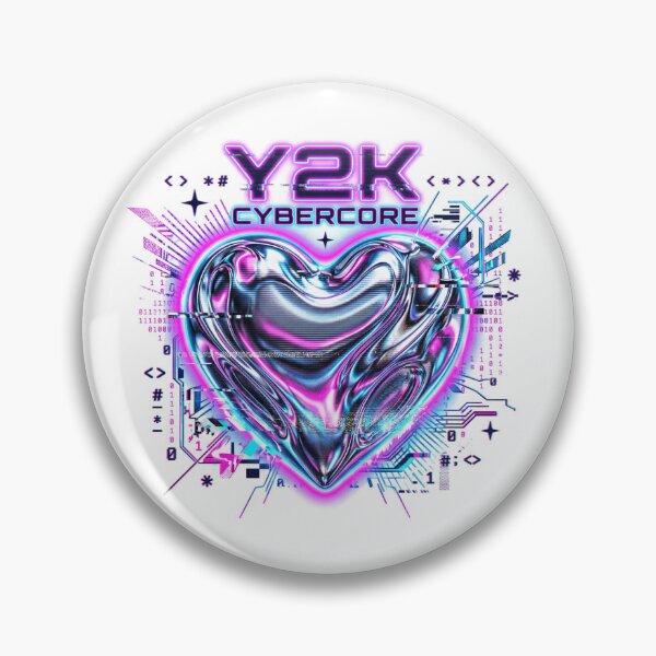 Artikelvorschau, Y2K-Ästhetik, Flüssigchrom, Herz-Glitch, Cybercore entworfen und verkauft von PictoVibe.