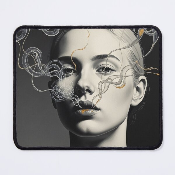 Item preview, Abstract Surreal Woman Face Gold Smoke Art Illustration designed and sold by Osmose-Studio ⭐⭐⭐⭐⭐.