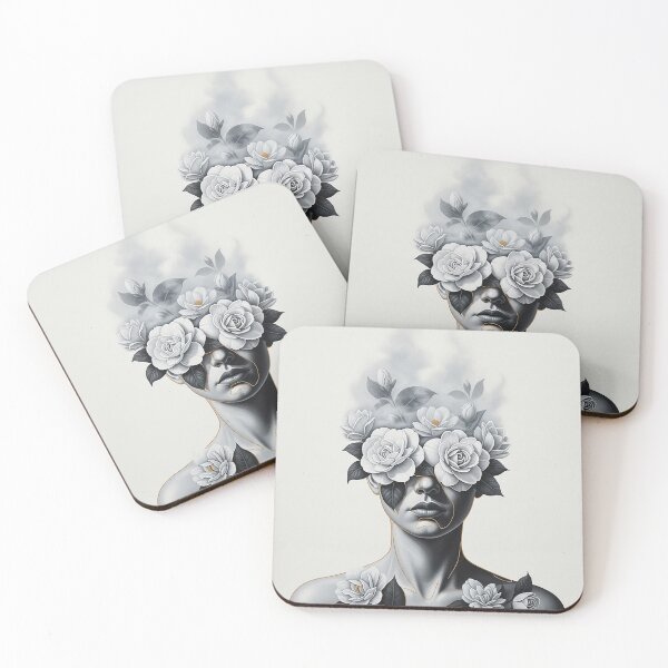 Item preview, Abstract Surreal Woman Face White Flowers Art Illustration designed and sold by Osmose-Studio ⭐⭐⭐⭐⭐.