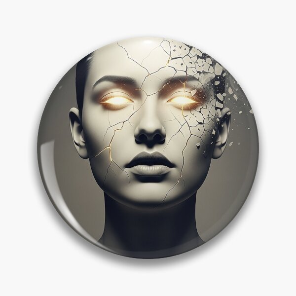 Item preview, Abstract Surreal Woman Face Cracked Glowing Gold Art Illustration designed and sold by Osmose-Studio.