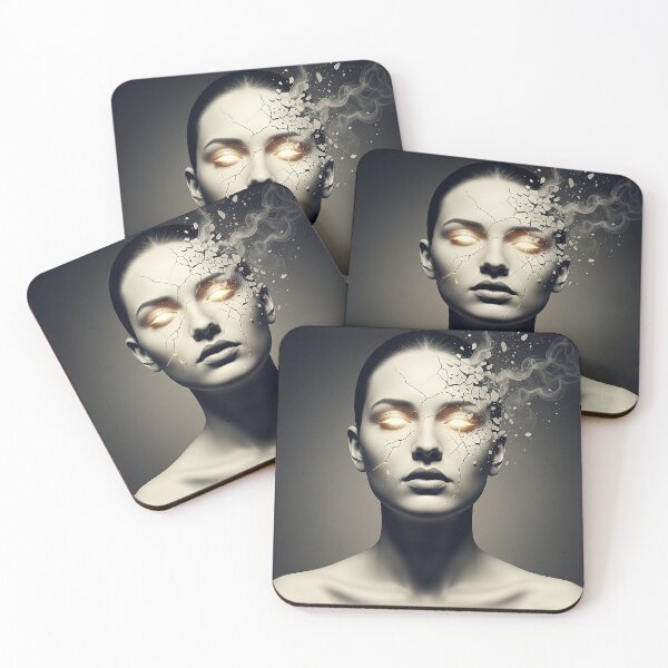 Item preview, Abstract Surreal Woman Face Cracked Glowing Gold Art Illustration designed and sold by Osmose-Studio ⭐⭐⭐⭐⭐.