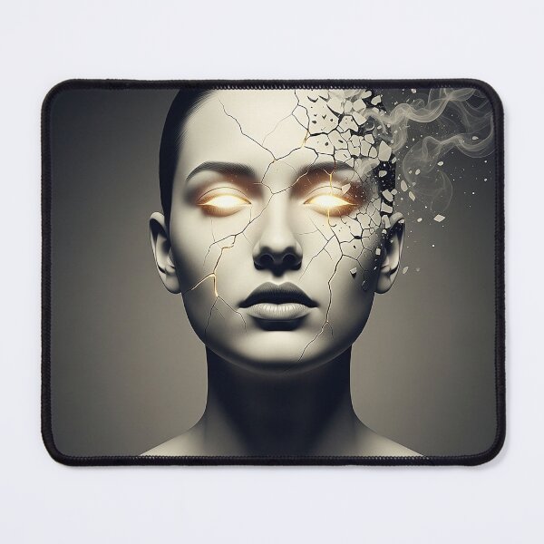 Item preview, Abstract Surreal Woman Face Cracked Glowing Gold Art Illustration designed and sold by Osmose-Studio.