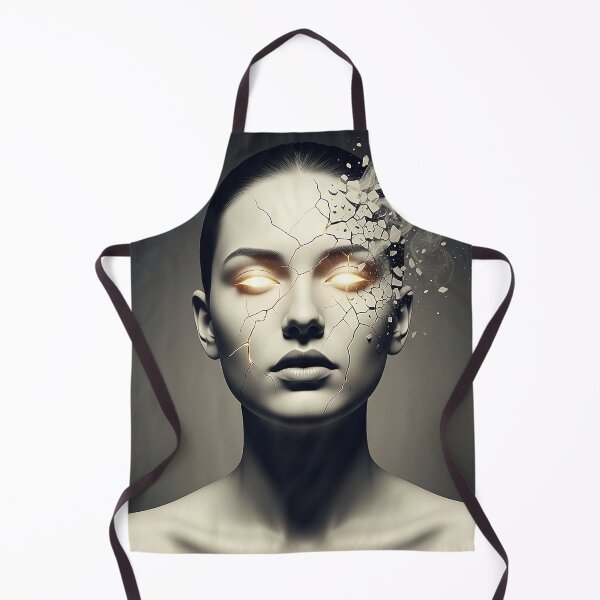 Item preview, Abstract Surreal Woman Face Cracked Glowing Gold Art Illustration designed and sold by Osmose-Studio ⭐⭐⭐⭐⭐.