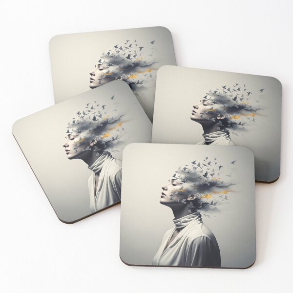 Item preview, Abstract Surreal Woman Profile Flying Birds Art Illustration designed and sold by Osmose-Studio ⭐⭐⭐⭐⭐.