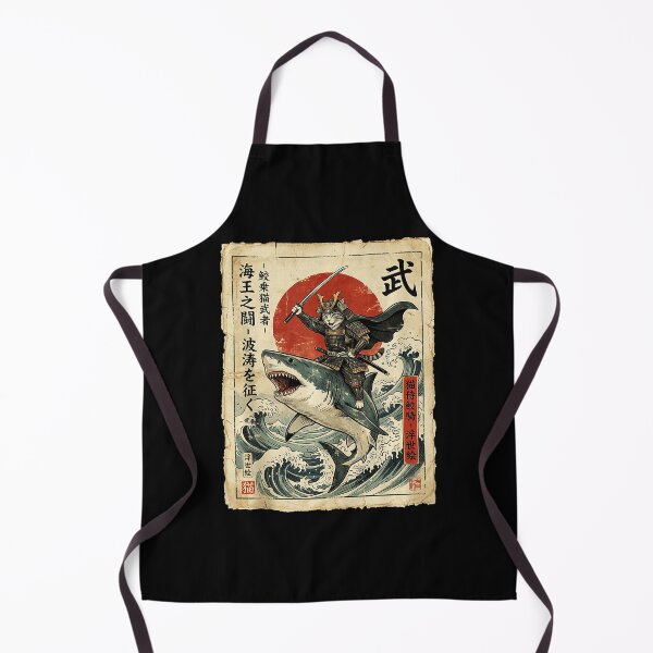 Item preview, Samurai Cat Riding Shark Through Great Wave Vintage Japanese designed and sold by titanlevi.