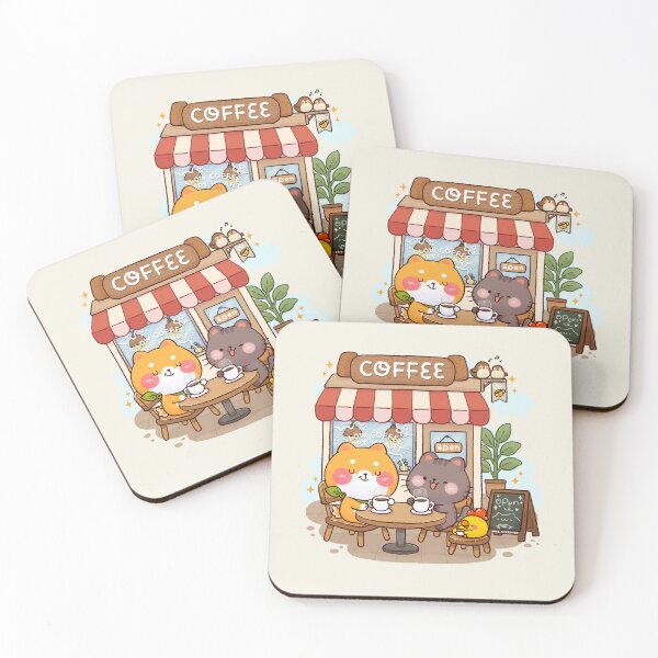 Item preview, Slow Coffee Happy Heart – Cute Shiba Inu Coffee Shop Illustration designed and sold by NasDoodleArt.