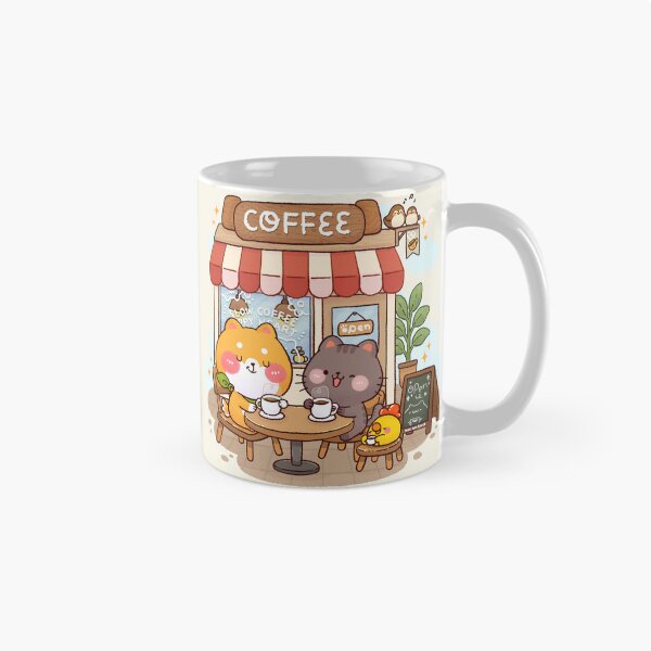 Item preview, Slow Coffee Happy Heart – Cute Shiba Inu Coffee Shop Illustration designed and sold by NasDoodleArt.
