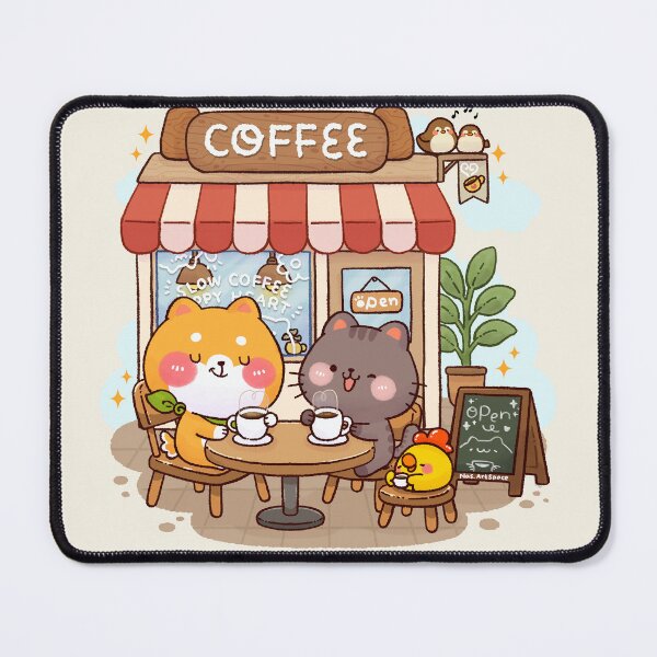 Item preview, Slow Coffee Happy Heart – Cute Shiba Inu Coffee Shop Illustration designed and sold by NasDoodleArt.