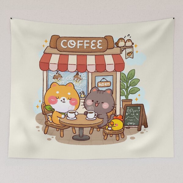 Item preview, Slow Coffee Happy Heart – Cute Shiba Inu Coffee Shop Illustration designed and sold by NasDoodleArt.