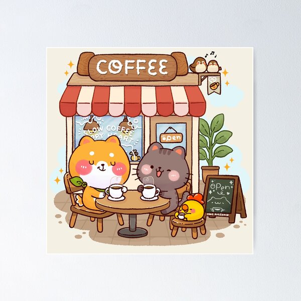 Item preview, Slow Coffee Happy Heart – Cute Shiba Inu Coffee Shop Illustration designed and sold by NasDoodleArt.