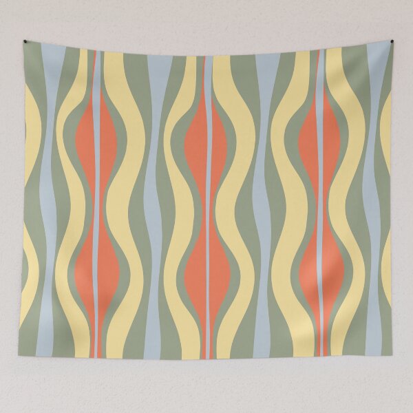 Item preview, Mid Century Modern Abstract Hourglass Pattern Sage Persimmon Butter Yellow Ice Blue designed and sold by kierkegaard.