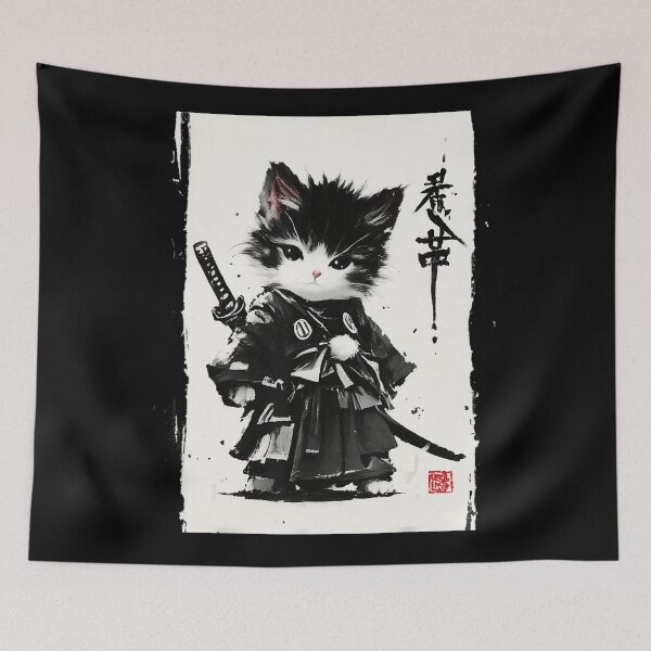 Item preview, Minimal Samurai Cat Ink With Cute Japanese Warrior Style designed and sold by titanlevi.