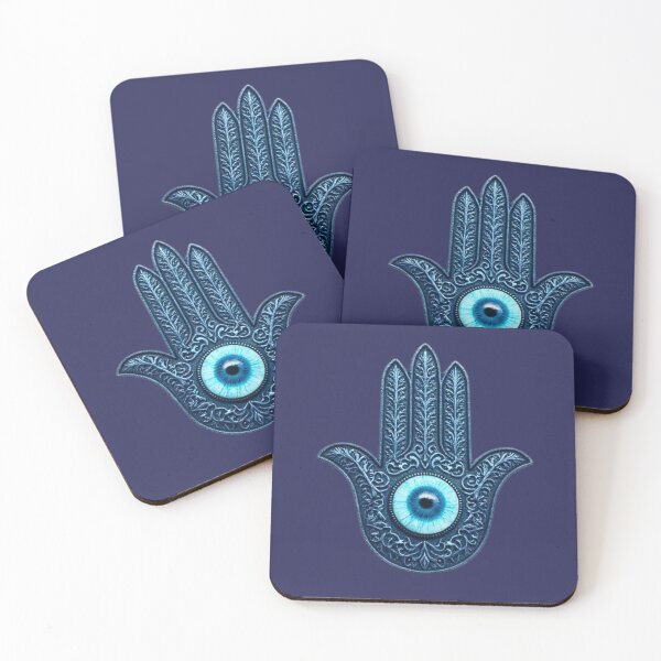 Item preview, Dark Navy Blue Hamsa Hand Evil Eye Mystical Boho Celestial Art designed and sold by ZenWealthDesign.