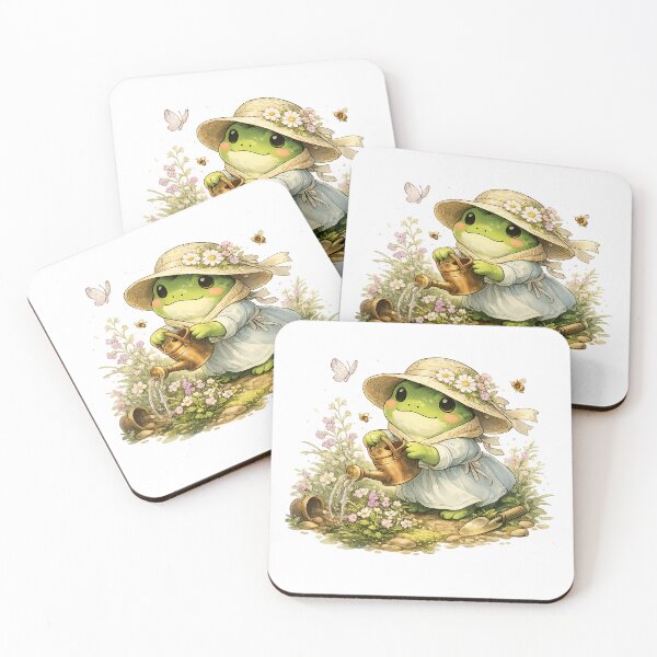 Item preview, Cute Gardening Frog Watering Flowers In Peaceful Cottagecore Garden designed and sold by Threadnovax.