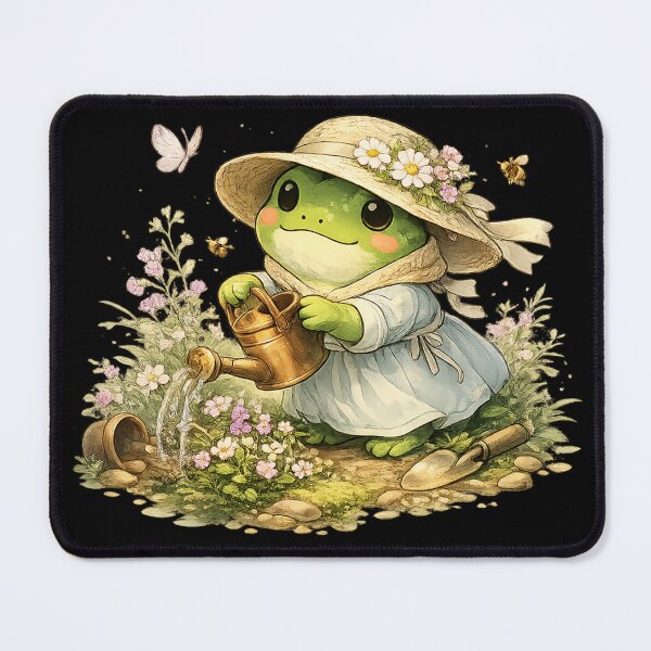 Item preview, Cute Gardening Frog Watering Flowers In Peaceful Cottagecore Garden designed and sold by Threadnovax.
