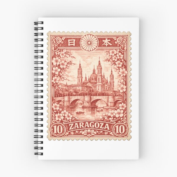Item preview, Vintage Zaragoza Stamp Illustration | Retro Spanish Postage Art | Aragon River City Heritage Travel Design designed and sold by PaintedPixels01.
