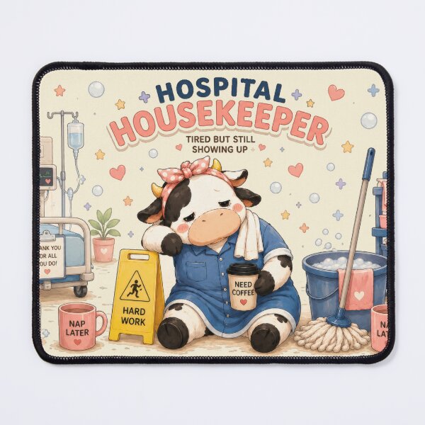 Item preview, Hospital Housekeeper Tired But Still Showing Up Cow designed and sold by Omni Craft .