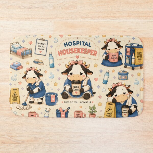 Item preview, Hospital Housekeeper Tired But Still Showing Up Cow designed and sold by Omni Craft .
