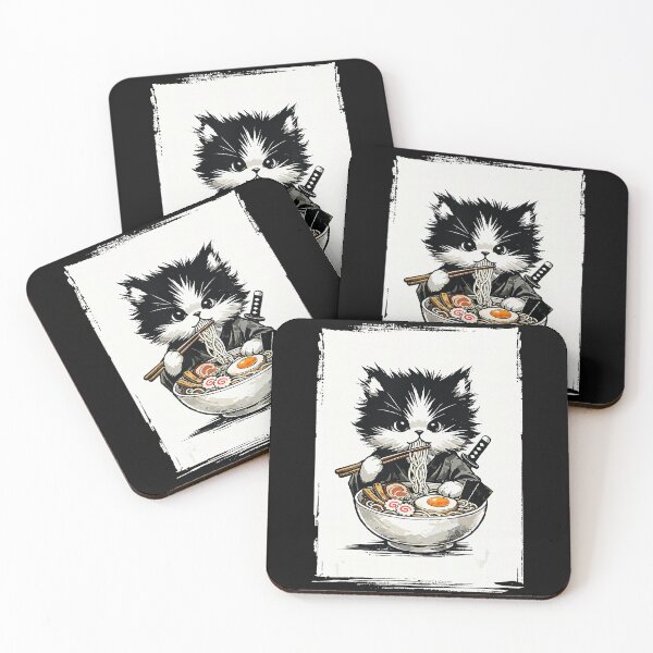 Item preview, Samurai Cat Eating Ramen In Cute Japanese Ink Style designed and sold by titanlevi.