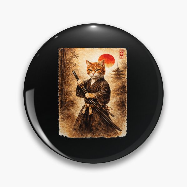 Item preview, Samurai Cat Vintage Japanese Warrior Illustration With Retro Sunset Mood designed and sold by titanlevi.