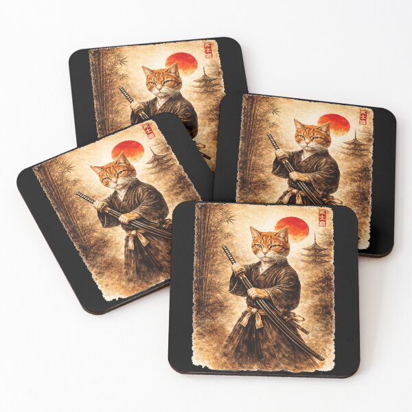 Item preview, Samurai Cat Vintage Japanese Warrior Illustration With Retro Sunset Mood designed and sold by titanlevi.