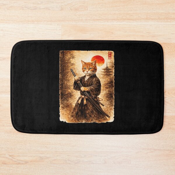 Item preview, Samurai Cat Vintage Japanese Warrior Illustration With Retro Sunset Mood designed and sold by titanlevi.