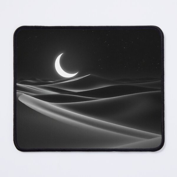 Item preview, Crescent Moon Over Desert Dunes at Night | Moody Black and White Landscape designed and sold by EllDAV777.