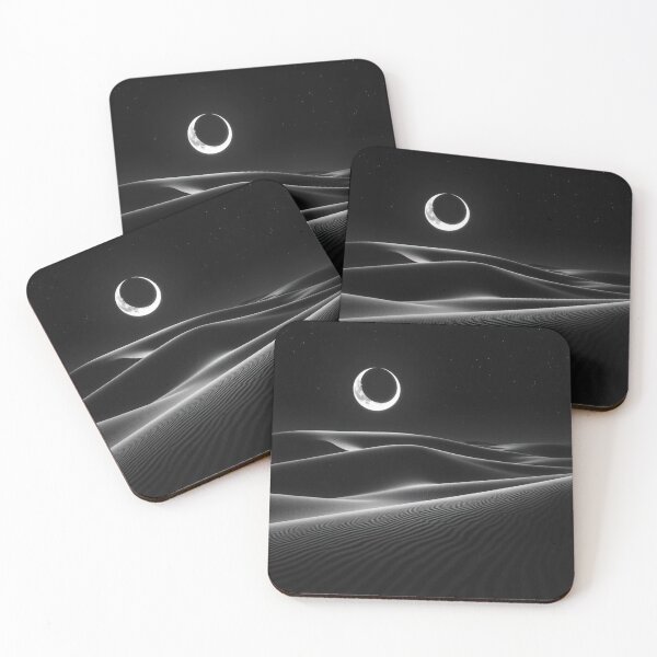 Item preview, Surreal Crescent Moon Over Desert Dunes | Black and White Night Landscape designed and sold by EllDAV777.