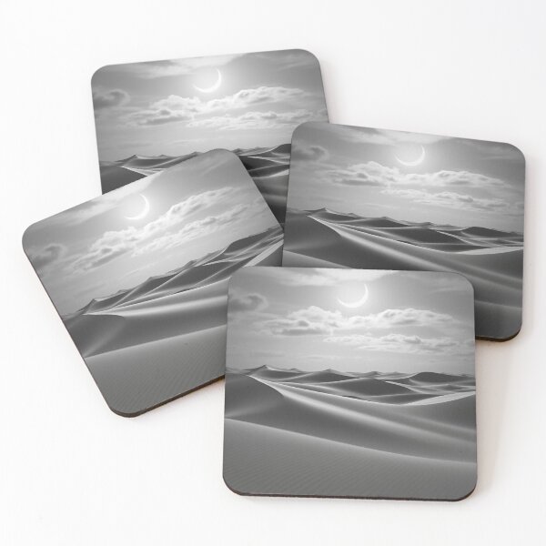 Item preview, Crescent Moon Over Sand Dunes | Black and White Desert Landscape Art designed and sold by EllDAV777.