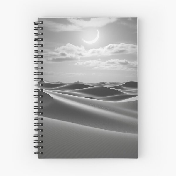 Item preview, Crescent Moon Over Sand Dunes | Black and White Desert Landscape Art designed and sold by EllDAV777.