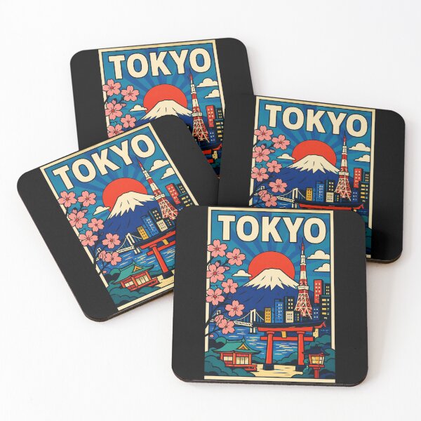 Item preview, Tokyo Japan Retro Travel Poster With Mount Fuji City Nightscape designed and sold by eliramaison.
