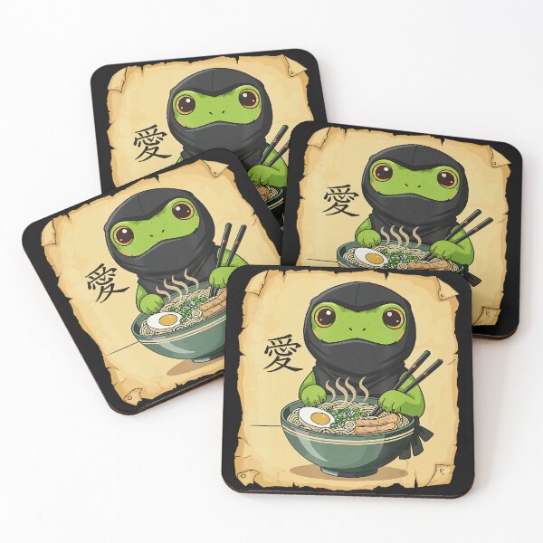 Item preview, Kawaii Ninja Frog Eating Ramen In Cute Japanese Cartoon Style designed and sold by titanlevi.
