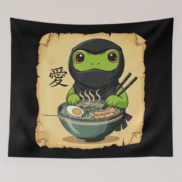 Item preview, Kawaii Ninja Frog Eating Ramen In Cute Japanese Cartoon Style designed and sold by titanlevi.
