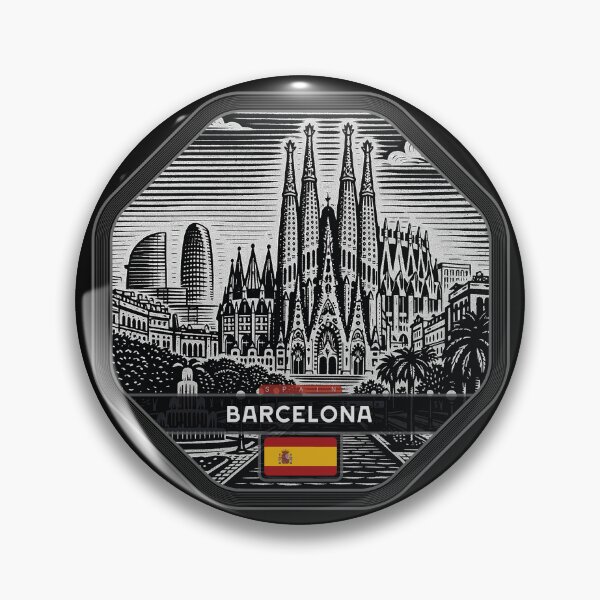 Artikelvorschau, Barcelona, Spanien, Linolschnitt-Stil entworfen und verkauft von Thistle-TShop.