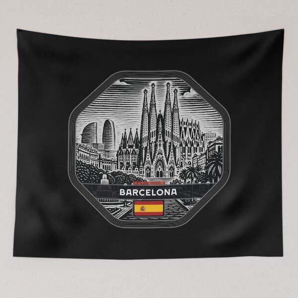 Item preview, Barcelona Spain Linocut Style  designed and sold by Thistle-TShop.