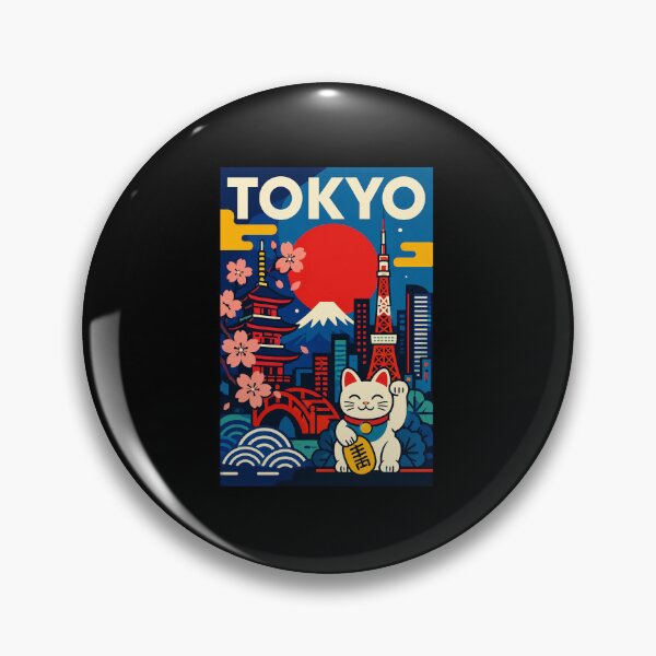 Item preview, Tokyo Lucky Cat Retro Japan City Poster With Mount Fuji Sunset designed and sold by eliramaison.