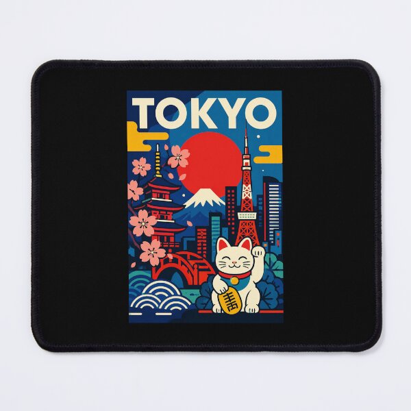 Item preview, Tokyo Lucky Cat Retro Japan City Poster With Mount Fuji Sunset designed and sold by eliramaison.