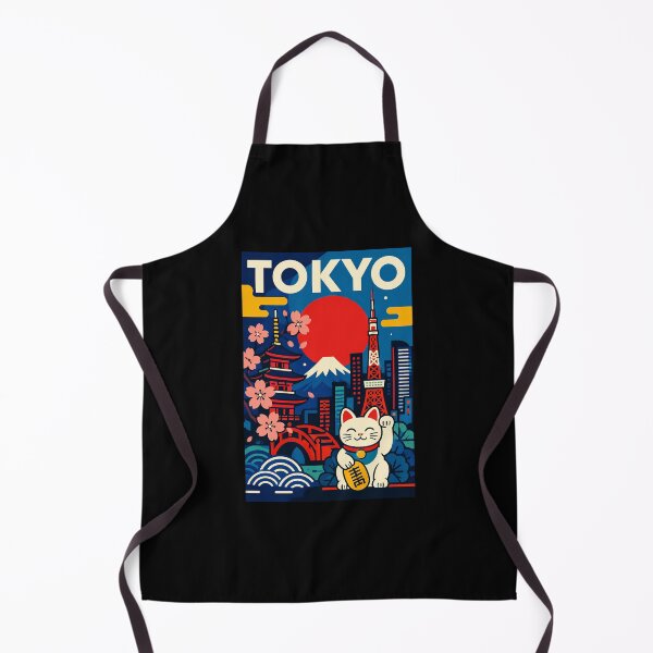 Item preview, Tokyo Lucky Cat Retro Japan City Poster With Mount Fuji Sunset designed and sold by eliramaison.