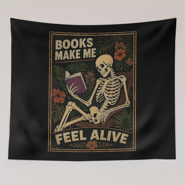Item preview, Books Make Me Feel Alive Vintage Skeleton Reading Botanical Gothic designed and sold by ferminhays.