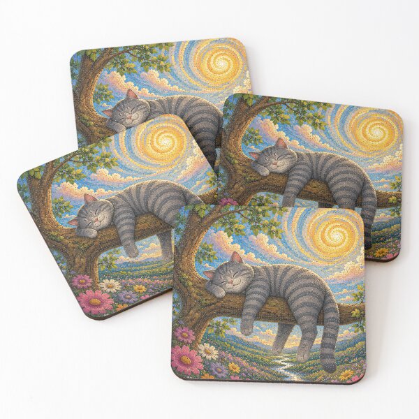 Item preview, Cute Dreamy Gray Cat Sleeping on Tree Branch Mosaic Art designed and sold by Mindworx21.