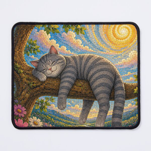 Item preview, Cute Dreamy Gray Cat Sleeping on Tree Branch Mosaic Art designed and sold by Mindworx21.