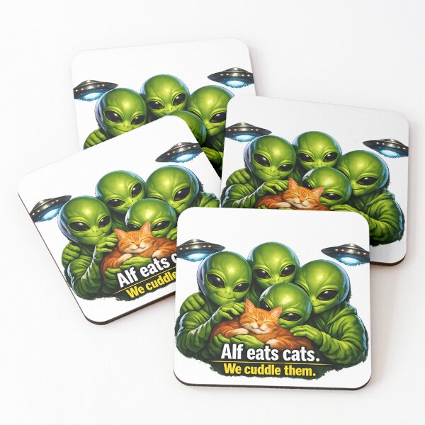 Item preview, Alf Eats Cats — We Cuddle Them (Alien Cat Lovers Design) designed and sold by ChaoticVibe22.