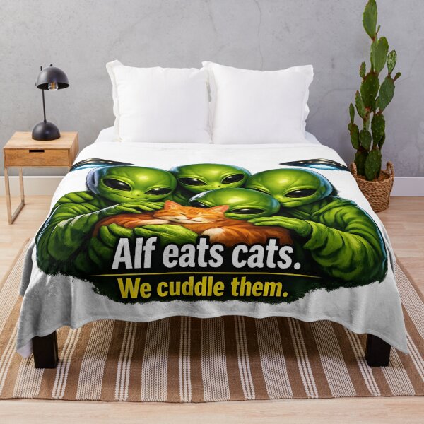 Item preview, Alf Eats Cats — We Cuddle Them (Alien Cat Lovers Design) designed and sold by ChaoticVibe22.