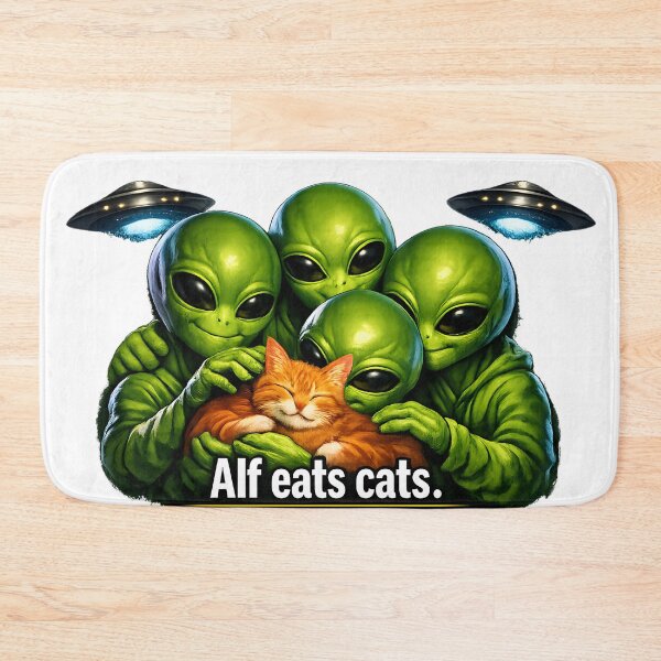 Item preview, Alf Eats Cats — We Cuddle Them (Alien Cat Lovers Design) designed and sold by ChaoticVibe22.