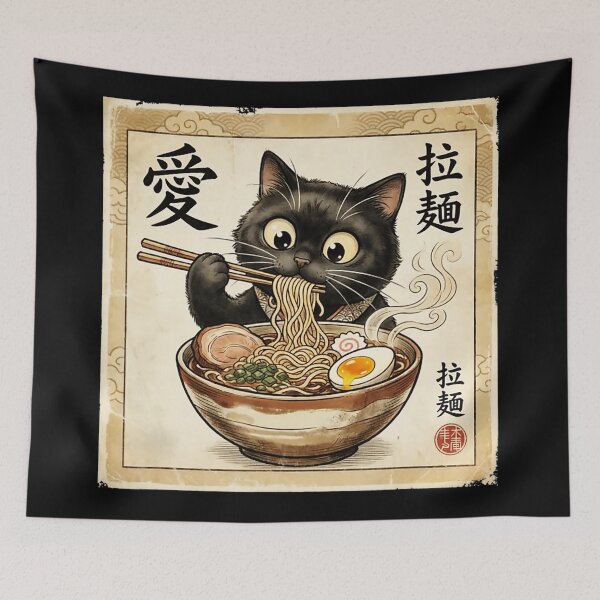 Item preview, Kawaii Black Cat Ramen Lover Vintage Japanese Food designed and sold by titanlevi.